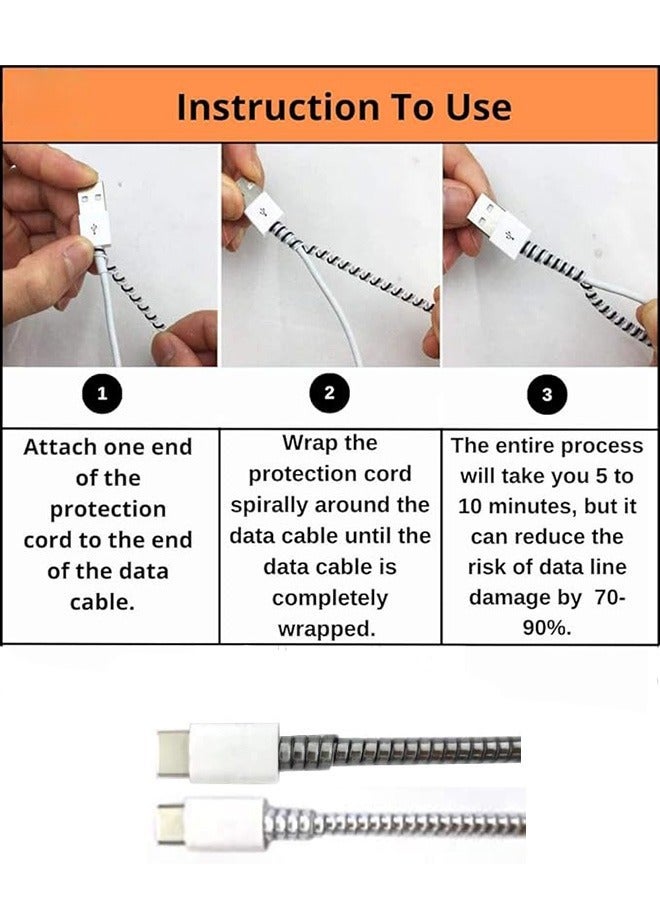 Beauenty 2Pcs 1.6m Spiral Cable Protector, Charger Cable Protector Data Cable Protective Sleeve, Headphone Cable Saver, Charger Protective Cover for Phone USB Prevent Pets from Biting the Cable ( Laser White and Laser Black) - Image 2